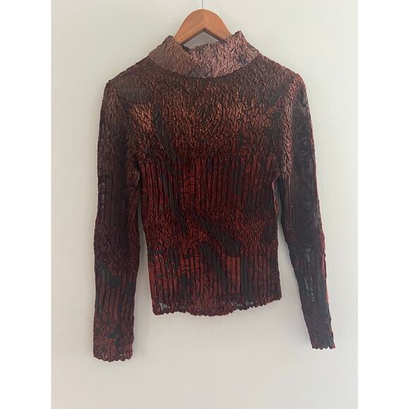 Komarov Velvet Crinkle Top Floral Red Brown Lightweight Size Medium JL - Picture 6 of 8